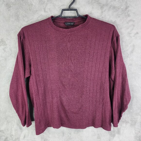 Mens Burgundy J. Ferrar Ribbed Shirt Long Sleeve Crew Neck Size XL - Picture 2 of 8